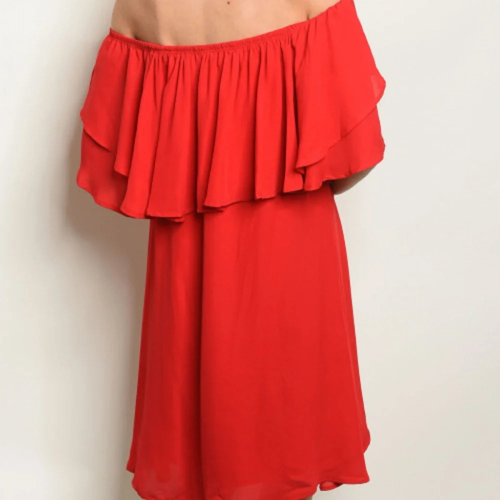 OFF SHOULDER RED DRESS - Picture 2 of 2